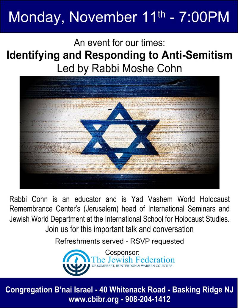 Banner Image for An event for our times: Identifying and Responding to Anti-Semitism Led by Rabbi Moshe Cohn